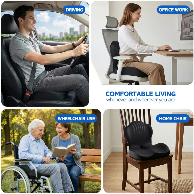 Memory Foam Seat Cushion Contoured Sitting Pad