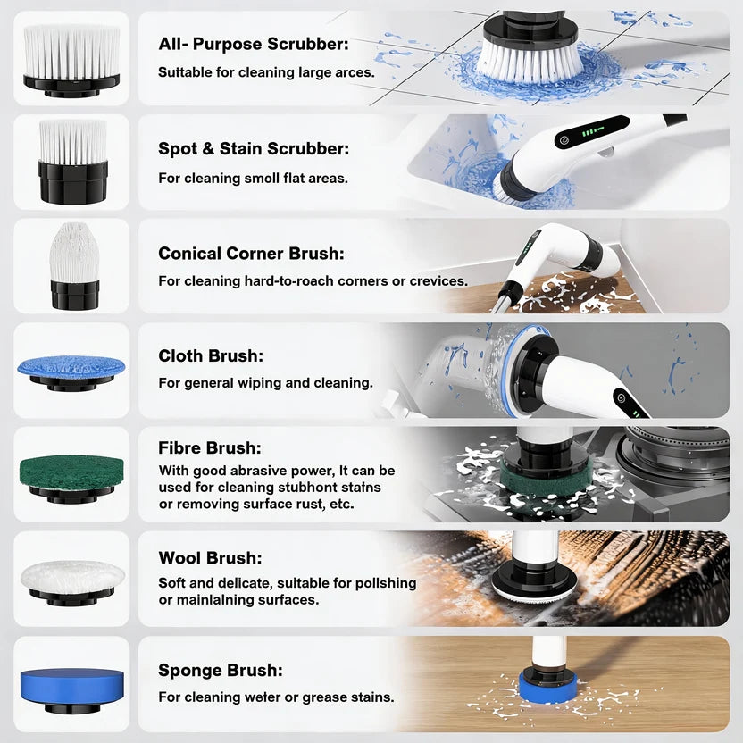 KOLAGAN Cordless Electric Spin Scrubber with 7 Cleaning Heads