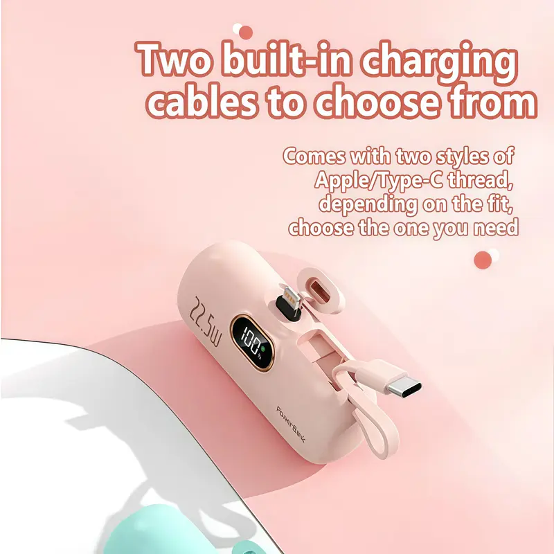 5000mAh Compact Power Bank Charger - Pocket-Sized Mini Mobile Device Travel Charger, 22.5W Fast Charge, Type-C & USB-A Ports, Digital Power Indicator, Lightweight Cool Gadgets, Compatible with iPhone 11-18, TikTok Shop Back to School