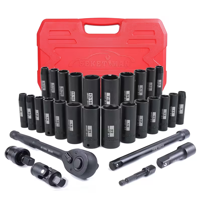 49 Piece 3/8" Drive 6 Point Chrome Vanadium Steel Impact Sockets Set Ratchet Socket Wrench, Extension Bars, Adapter, Universal Joint, Laser Etching, Rounded Off Guard, Corrosion Resist, Fast Size ID, Automotive Mechanic Tools #tool upgrade,toolu