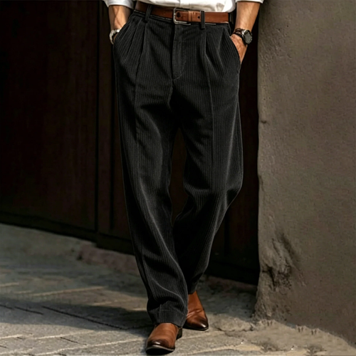 Men High Waist Striped Corduroy Loose Pants