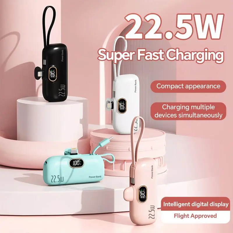 5000mAh Compact Power Bank Charger - Pocket-Sized Mini Mobile Device Travel Charger, 22.5W Fast Charge, Type-C & USB-A Ports, Digital Power Indicator, Lightweight Cool Gadgets, Compatible with iPhone 11-18, TikTok Shop Back to School