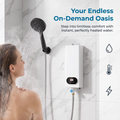 110V 3500W Tankless Instant Electric Water Heater with Complete Shower Head Kit, LCD Display, On-Demand Heat, Small Footprint, Compact Easy-Install Unit for Homes/RVs Bathroom, Kitchen Use