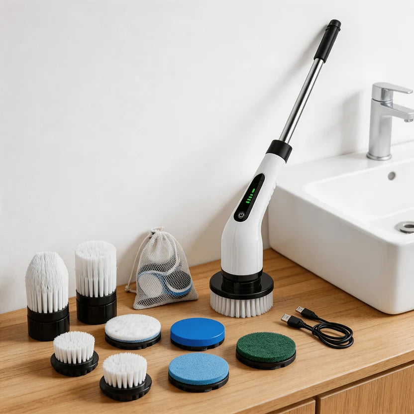 KOLAGAN Cordless Electric Spin Scrubber with 7 Cleaning Heads