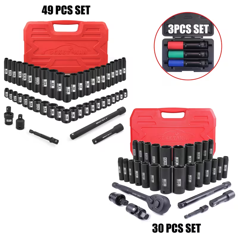 49 Piece 3/8" Drive 6 Point Chrome Vanadium Steel Impact Sockets Set Ratchet Socket Wrench, Extension Bars, Adapter, Universal Joint, Laser Etching, Rounded Off Guard, Corrosion Resist, Fast Size ID, Automotive Mechanic Tools #tool upgrade,toolu