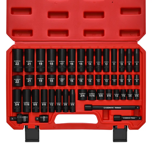 49 Piece 3/8" Drive 6 Point Chrome Vanadium Steel Impact Sockets Set Ratchet Socket Wrench, Extension Bars, Adapter, Universal Joint, Laser Etching, Rounded Off Guard, Corrosion Resist, Fast Size ID, Automotive Mechanic Tools #tool upgrade,toolu