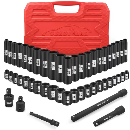 49 Piece 3/8" Drive 6 Point Chrome Vanadium Steel Impact Sockets Set Ratchet Socket Wrench, Extension Bars, Adapter, Universal Joint, Laser Etching, Rounded Off Guard, Corrosion Resist, Fast Size ID, Automotive Mechanic Tools #tool upgrade,toolu